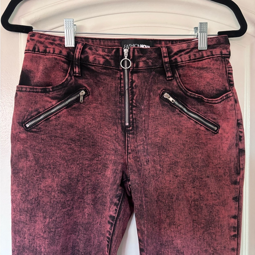 Red Flare Bottom Fashion Nova Jeans Fashion - Picture 2 of 5